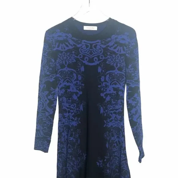 Valentino Delft Jacquard Long Sleeve Midi Sweater Dress Knit Blue M $3960 2020
